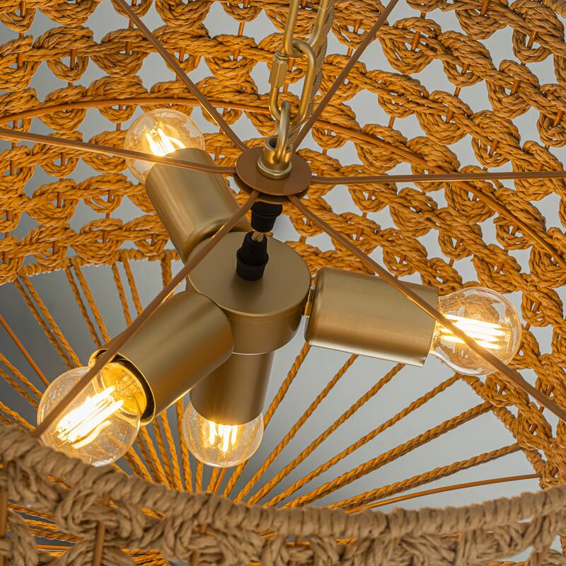 Koyo 4-Light Rattan Drum Pendant, Coastal Boho - Handwoven