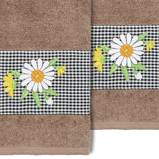 Authentic Hotel and Spa 100% Turkish Cotton Daisy 2PC Embellished Hand Towel Set