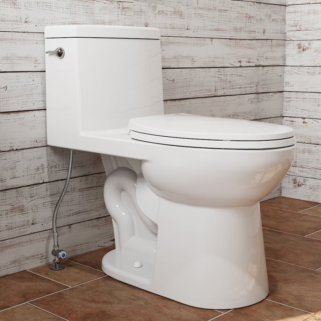 HOROW 1 Piece Single Flush Elongated ADA Height Toilet White 1000g Flush Seat Included - N/A