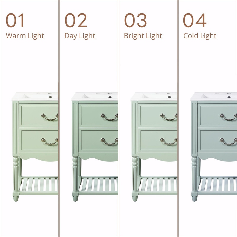 24'' Vintage Bathroom Vanity with Ceramic Sink, Freestanding Cabinet with 2 Drawers, Open Shelf