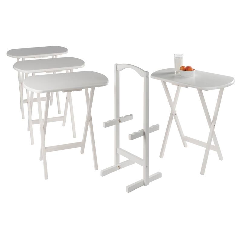 Corbett 4 Snack Tables with Stand White Finish