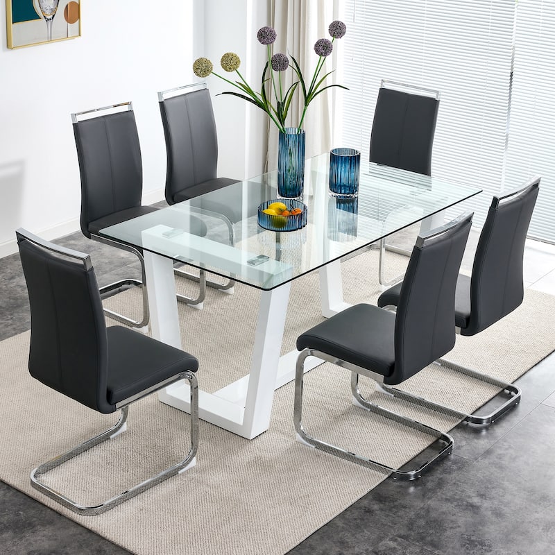 Tempered Glass Dining Table - White