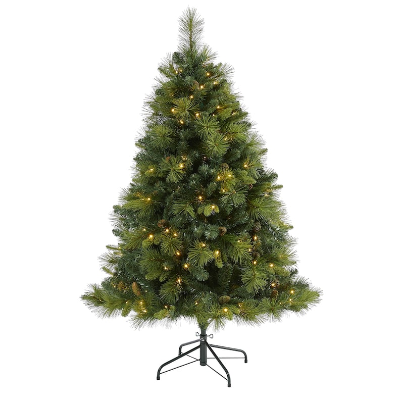 5ft Slim Christmas Tree with Lights - Artificial Pine Tree, 711 Tips, Warm White LED Lights, Holiday Decor - Green - 60