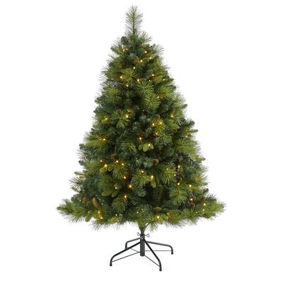 5ft. Mixed Pine Artificial Christmas Tree with 200 Warm White LED Lights, 711 Branches & Pinecones - Charming Holiday X-Mas Tree