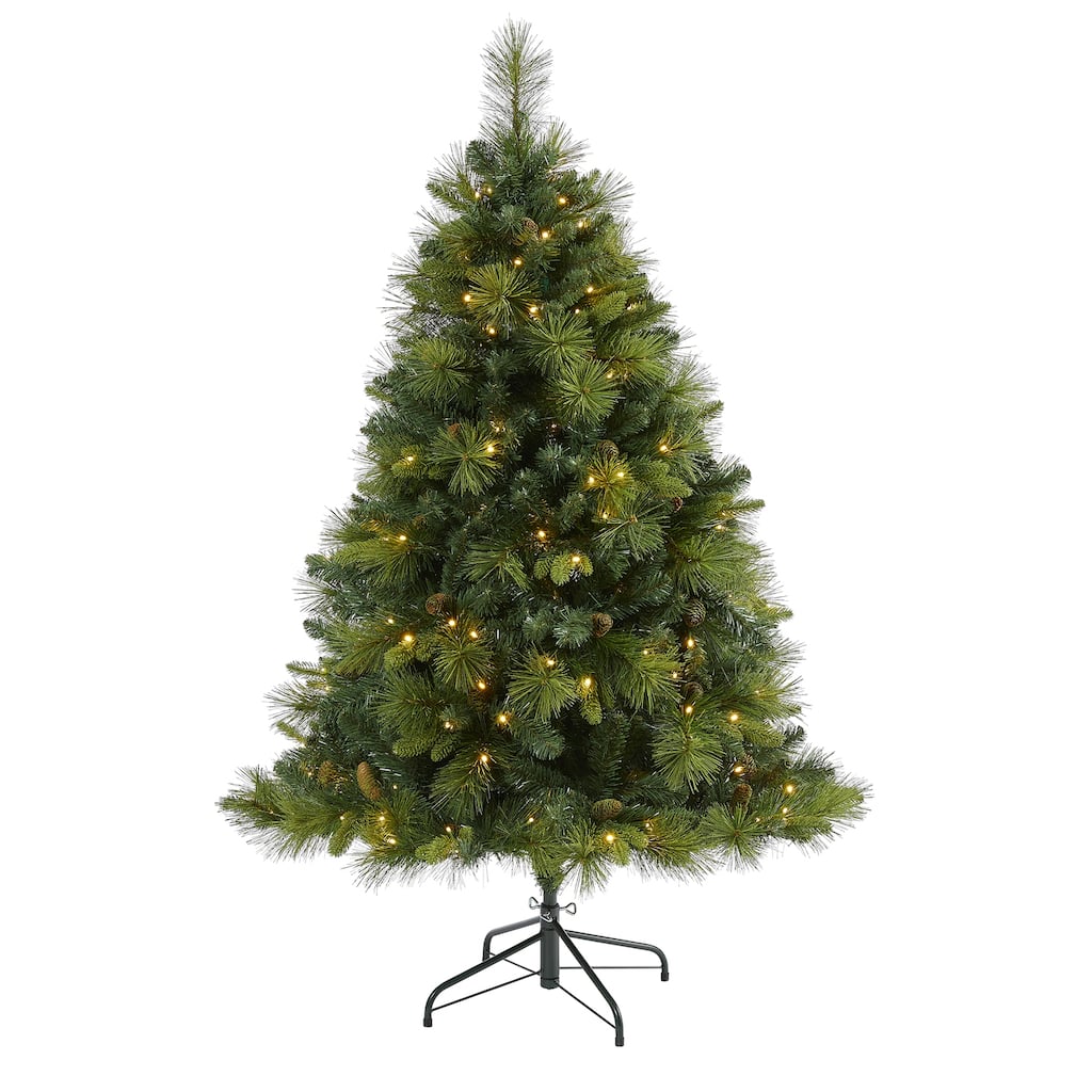 5ft Slim Christmas Tree with Lights - Artificial Pine Tree, 711 Tips, Warm White LED Lights, Holiday Decor - Green - 60