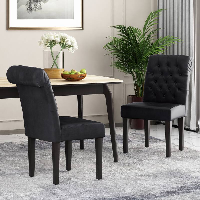 Modern Set of 2 Dining Chairs with Tufted Diamond-Stitched Backrest, Padded Seat, Solid Wood Legs for Dining Room, Living Room