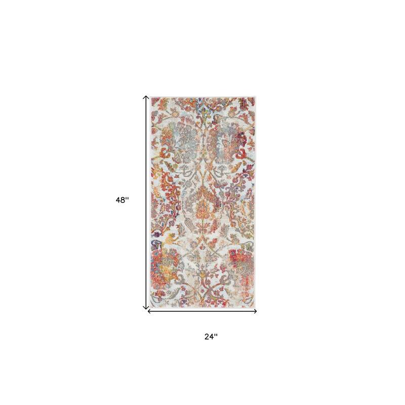 Power Loomed Distressed Floral Traditional Non Skid Stain Resistant Area Rug - 48' X '24' X '0.5