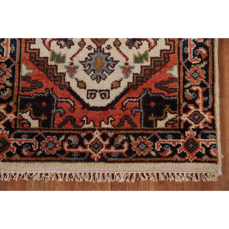 Heriz Serapi Indian Runner Ivory Rug Wool Hand-knotted - 2'7" x 10'1"