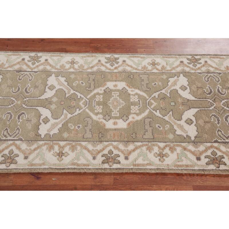 Light Brown Transitional Oushak Runner Rug Handmade Wool Carpet - 2'8" x 7'11"