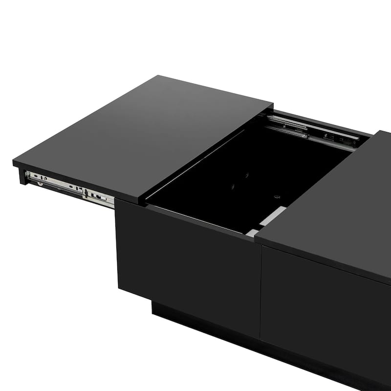Roomfitters Modern High Gloss Coffee Table with Hidden Storage, Extendable Center Table with Sliding Top with Pull-Out