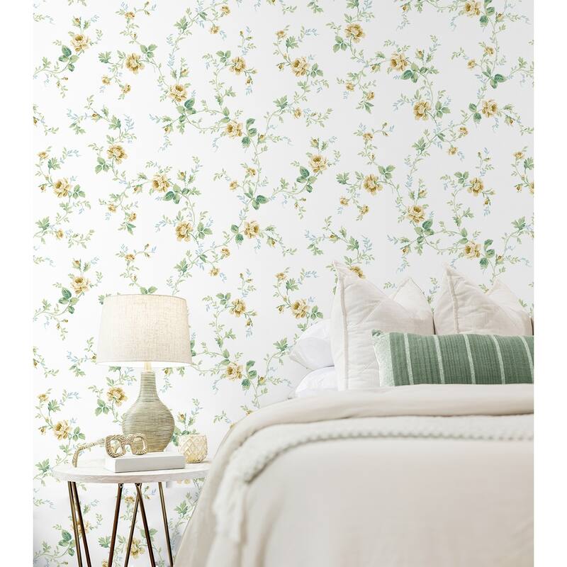 Seabrook Designs Meadow Floral Trail Prepasted Wallpaper