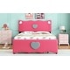 preview thumbnail 5 of 15, Full Size Upholstered Platform Bed with Trundle and Heart Shaped Decoration in Dark Pink