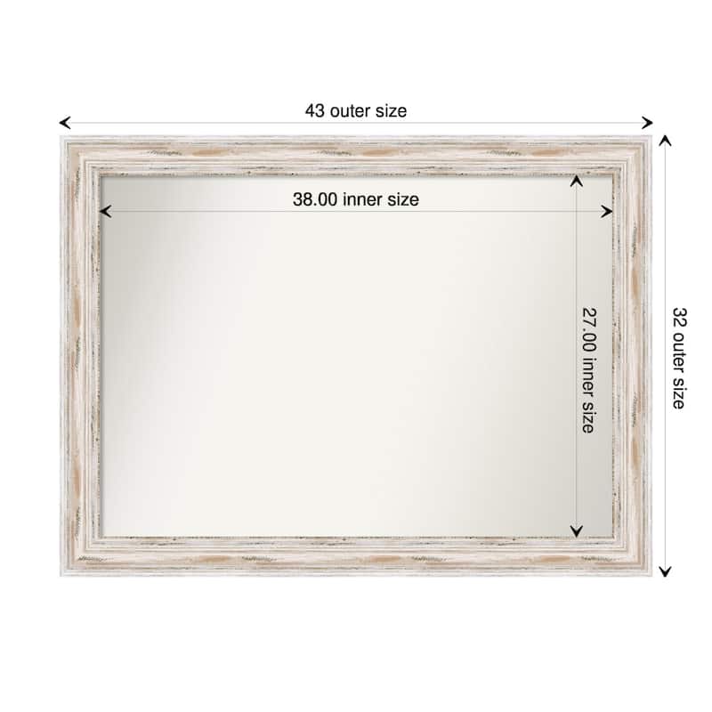 Non-Beveled Wood Bathroom Wall Mirror - Alexandria White Wash Frame - 43 x 32 in - Alexandria White Wash