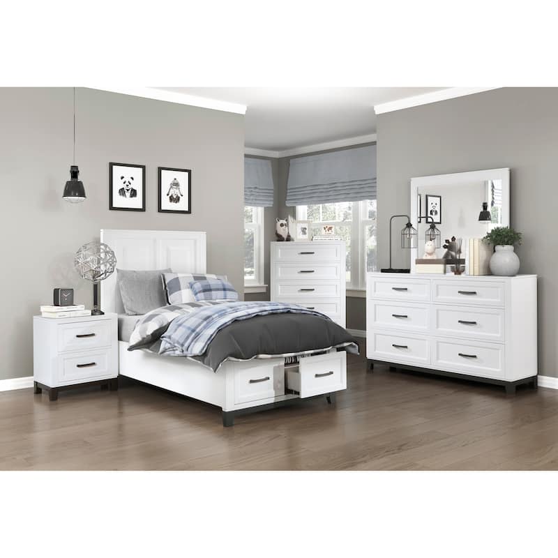 White Finish Twin Size Platform Bed with Storage Drawers Wooden Bedroom Furniture 1pc