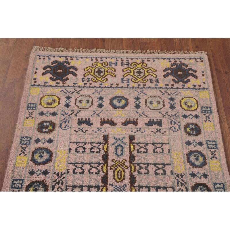 Tribal Geometric Khotan Runner Rug Hand-Knotted Wool Carpet - 2'7"x 8'0"