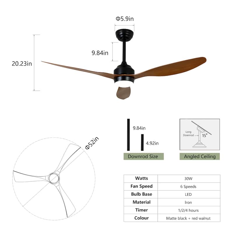 Sofucor 52" Ceiling Fan with Lights Quiet DC Motor 3 ABS Blade 6 Speed Levels,Remote Control,for Patio Living Room,Bedroom