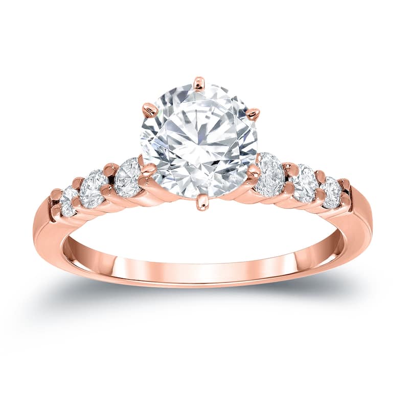 Auriya 14k Gold 1 1/3ctw Round Moissanite Engagement Ring - Rose - 4.5