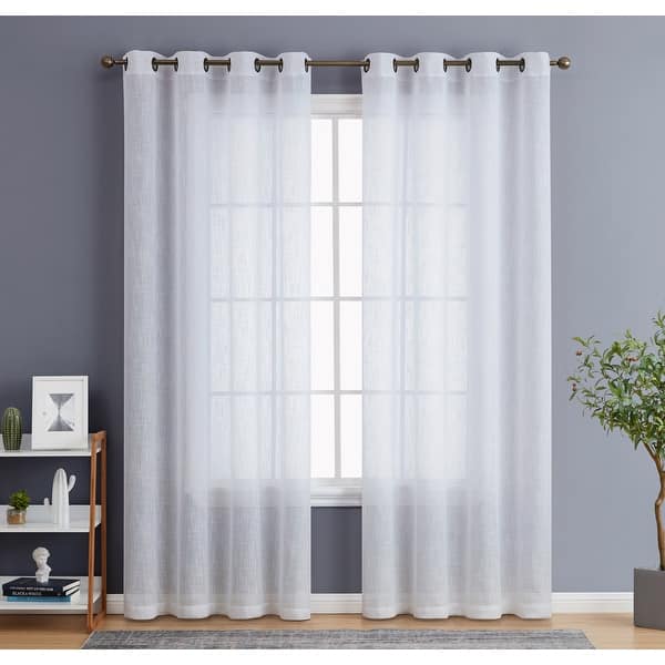 slide 2 of 96, HLC.me Abbey Faux Linen Textured Semi Sheer Privacy Light Filtering Transparent Window Grommet Curtain Panels, Pair 54 W x 108 L per panel - Set of 2 - White