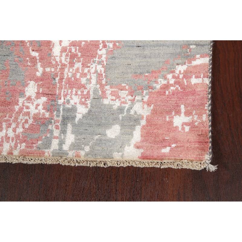 Wool/ Silk Vegetable Dye Abstract Oriental Runner Rug Hand-knotted - 3'1" x 12'2"