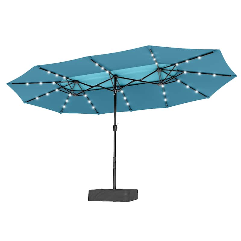 MAISON ARTS 15ft 2-Tier Vented Large Patio Umbrella with Solar Lights, Double-Sided Outdoor Market Umbrellas with Base Included