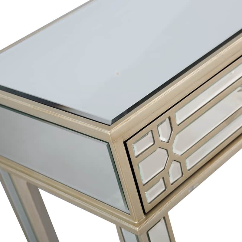 Champagne Glass Mirrored Console Table, 2 Drawers and Geometric Legs - 48" L x 16.8" W x 32" H