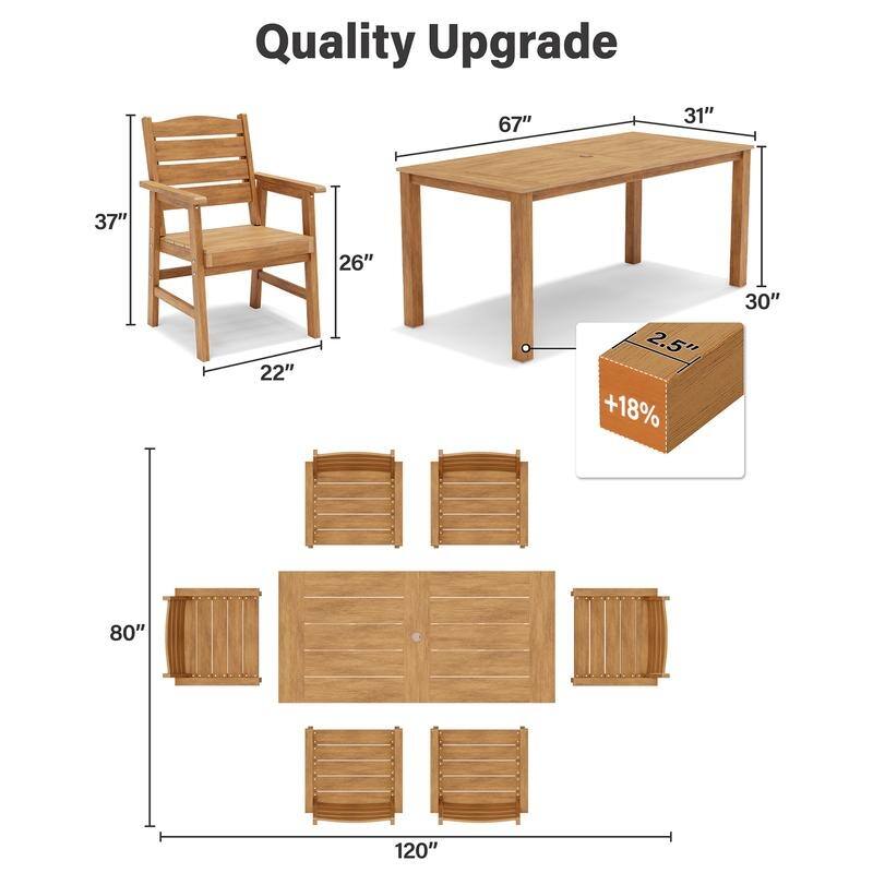 WINSOON 7-Piece HIPS All Weather Outdoor Patio Dining Sets 1-Tables and 6-Chairs