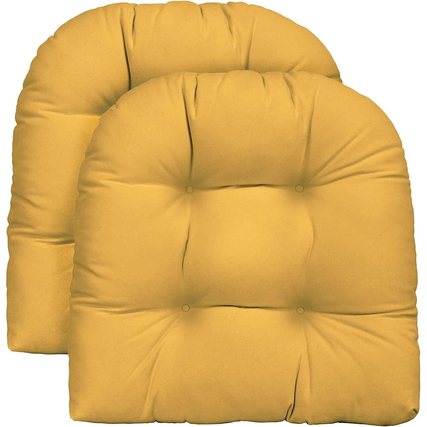 Set of 2 U-Shape Tufted Chair Cushions, 19x19 Inches, Solid Yellow, Indoor/Outdoor All-Weather Fabric