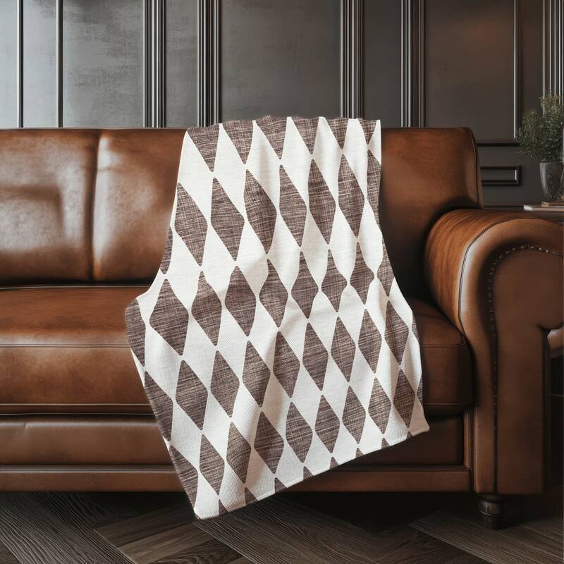 Premium Machine Washable Modern Argyle Sherpa Throw Blanket - Brown - 4'2" x 5'10"