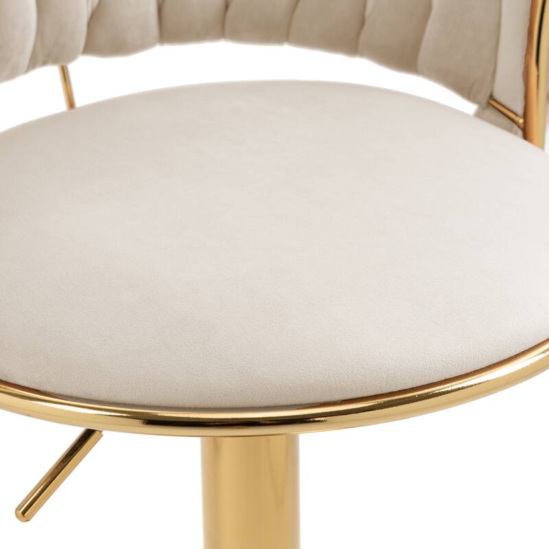 Velvet Upholstered Adjustable Bar Stool Swivel Counter Chair Set of 2