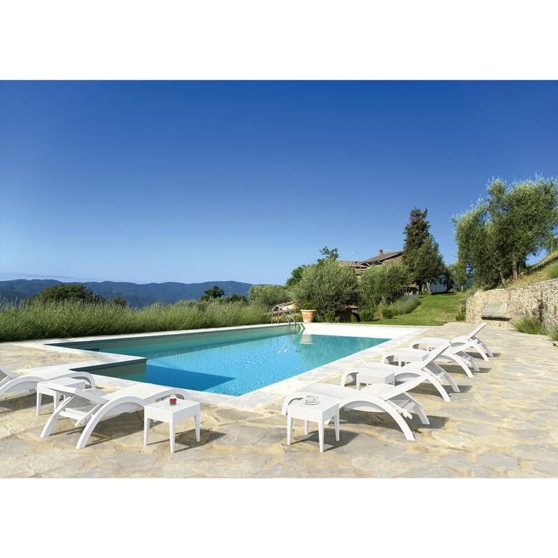 18" White Outdoor Patio Wickerlook Square Side Table