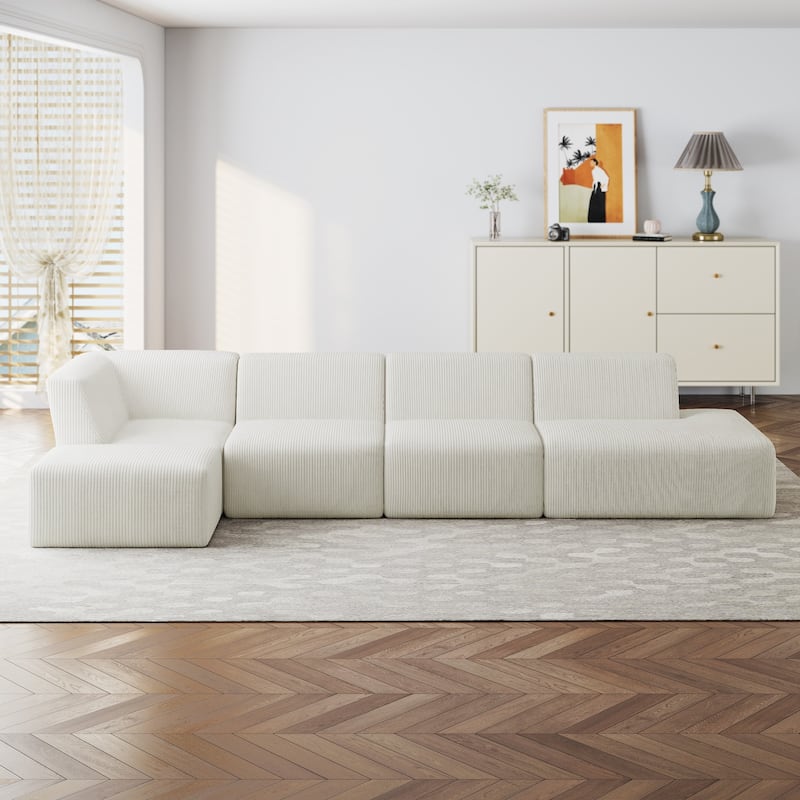 Oversize 5-Piece Modular Sectional Sofa Set with Ottomans - Beige-Left Facing - Left Facing