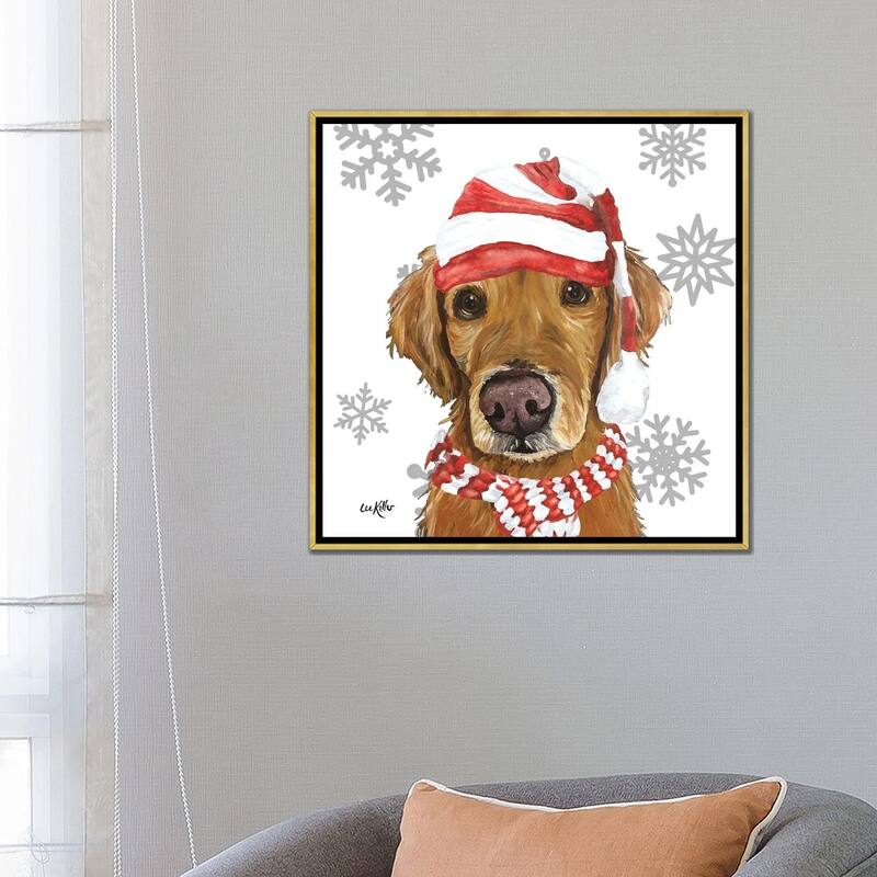 iCanvas "Christmas Golden Retriever" by Hippie Hound Studios Framed