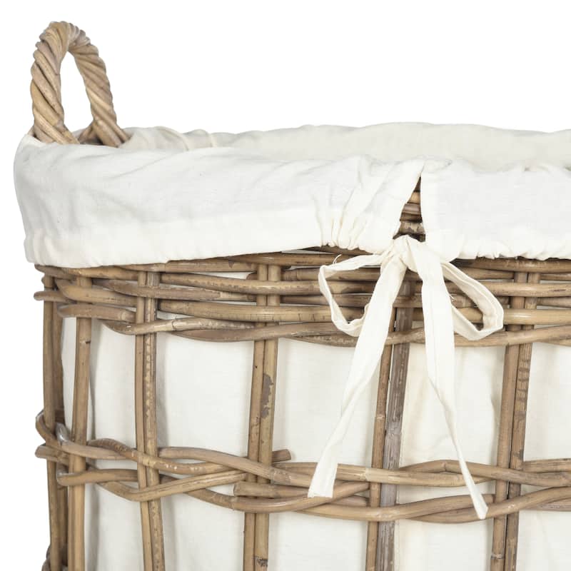 SAFAVIEH Kaname Natural Rattan Grey Storage Hamper with Liners - 20.5" x 14" x 25" - 21Wx14Dx25H