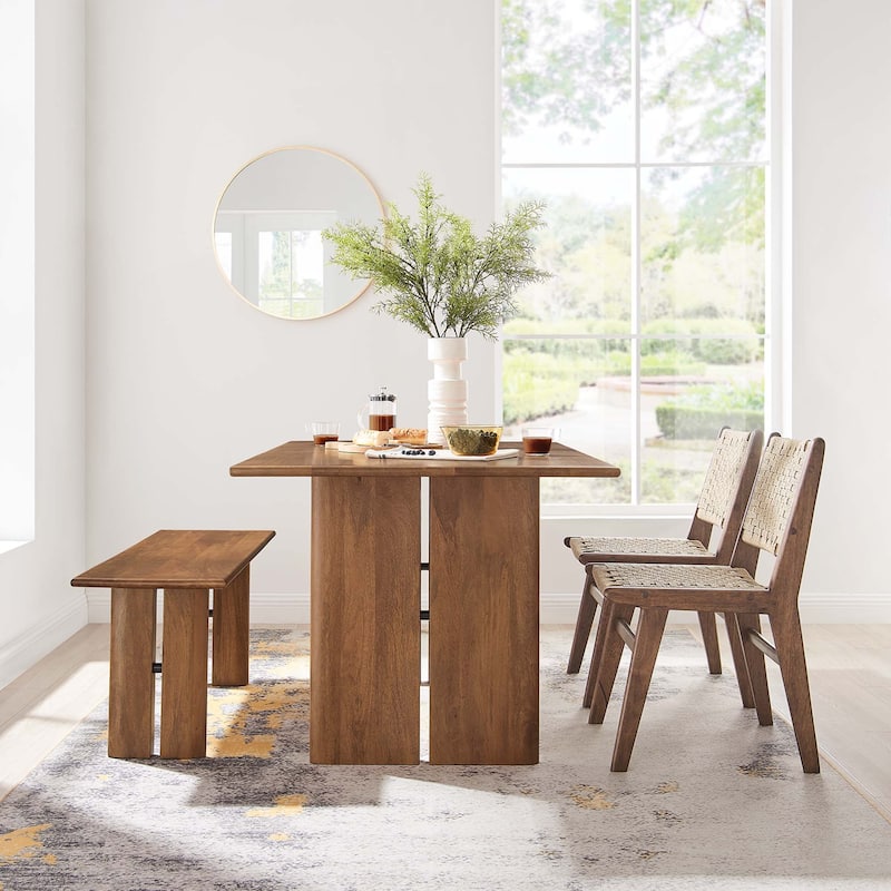 Amistad 60" Wood Dining Table and Bench Set - Walnut