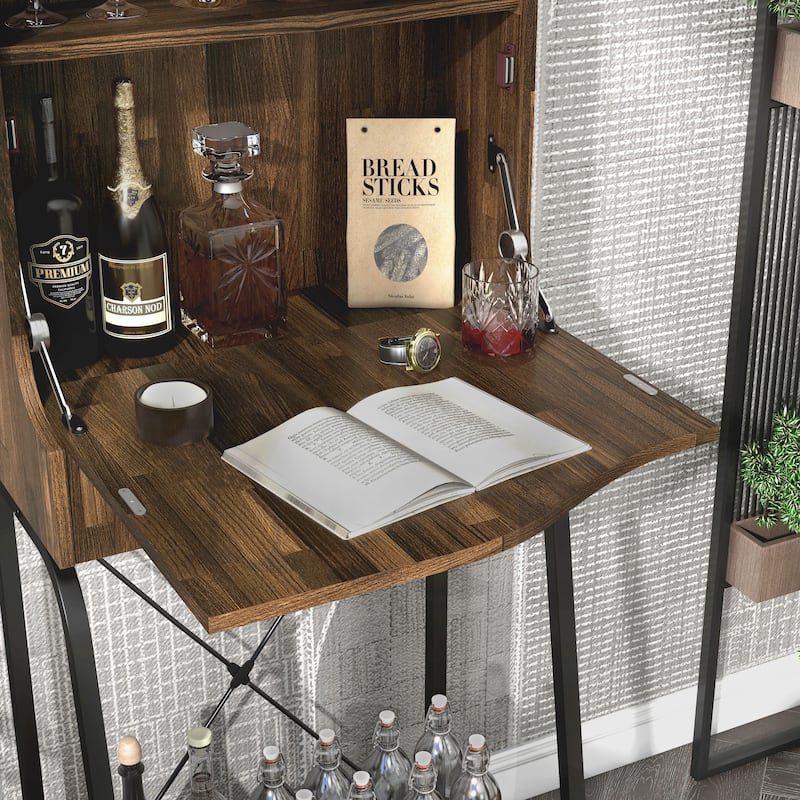 DH BASIC Urban Light Hickory 2-Open Shelf Mini Bar by Denhour