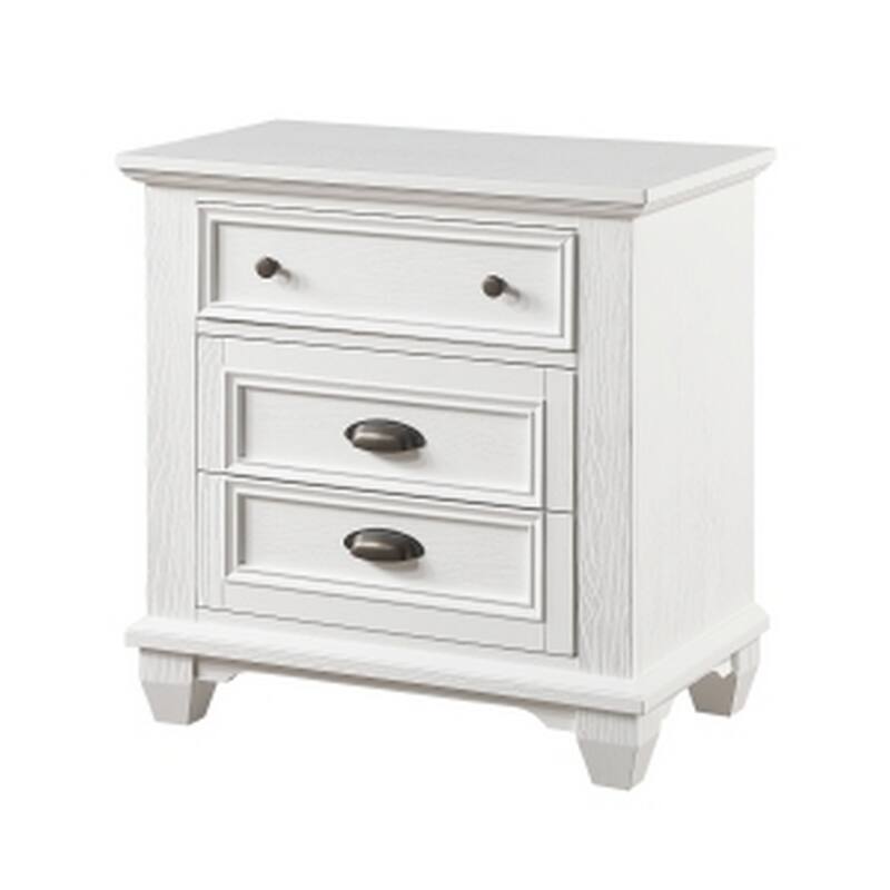 Lyni 30 Inch Nightstand with 3 Drawers, Farmhouse White Acacia Wood