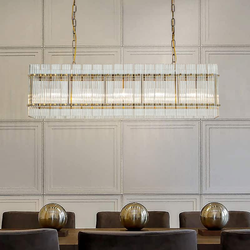 5-Light Glam And Modern Antique Gold Handmade Glass Shade Dining Room Chandelier 38" Classic Kitchen Island Lighting Fixture