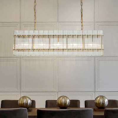 5-Light Glam And Modern Antique Gold Handmade Glass Shade Dining Room Chandelier 38" Classic Kitchen Island Lighting Fixture
