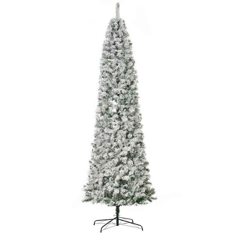HOMCOM 6FT/7FT/9FT Slim Flocked Christmas Tree with Lights, Skinny Christmas Tree with Stand