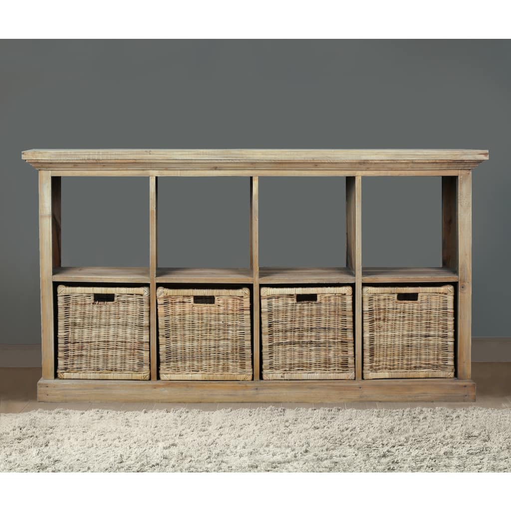 Storage Cabinet with Baskets - 67" Entryway Table, 8 Shelves, Solid Wood, Fully Assembled