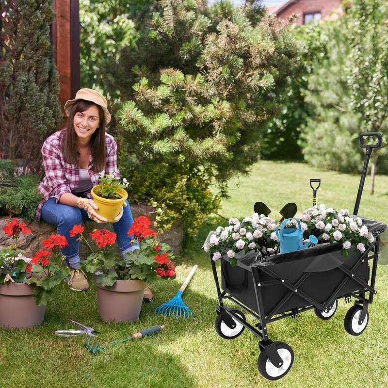 Heavy-Duty Collapsible Wagon with 3-Piece Multi-Use Bag Set - Utility Cart with Liner Covers