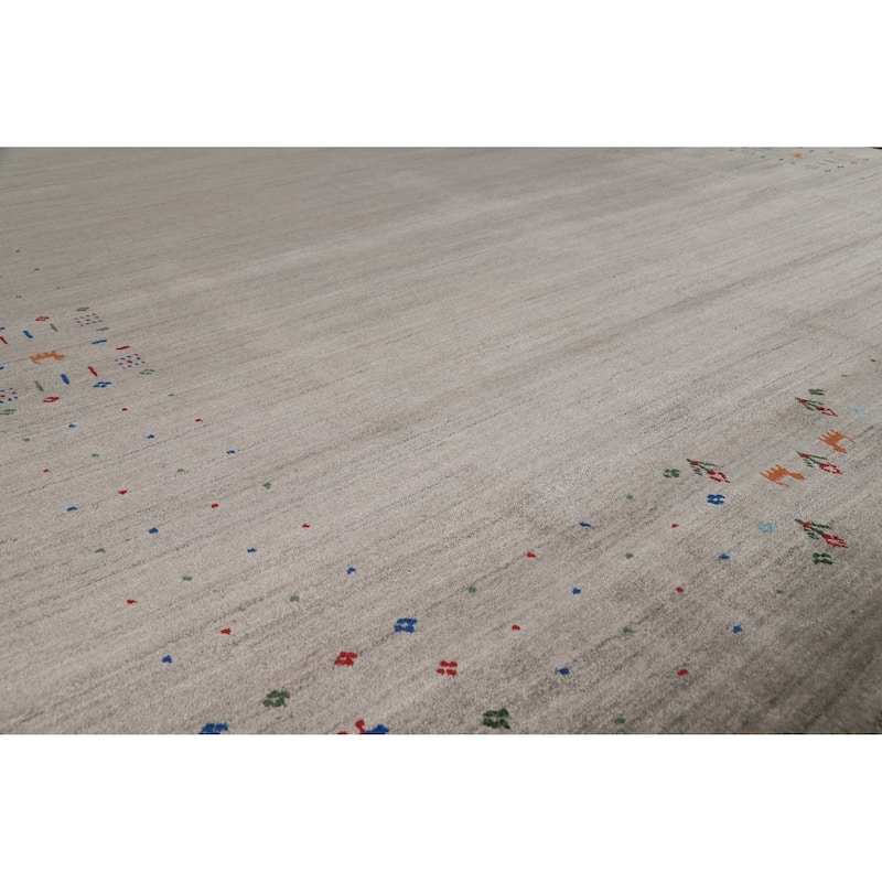 Tribal Gray Gabbeh Area Rug Handmade Wool Carpet - 7'11" x 12'1"