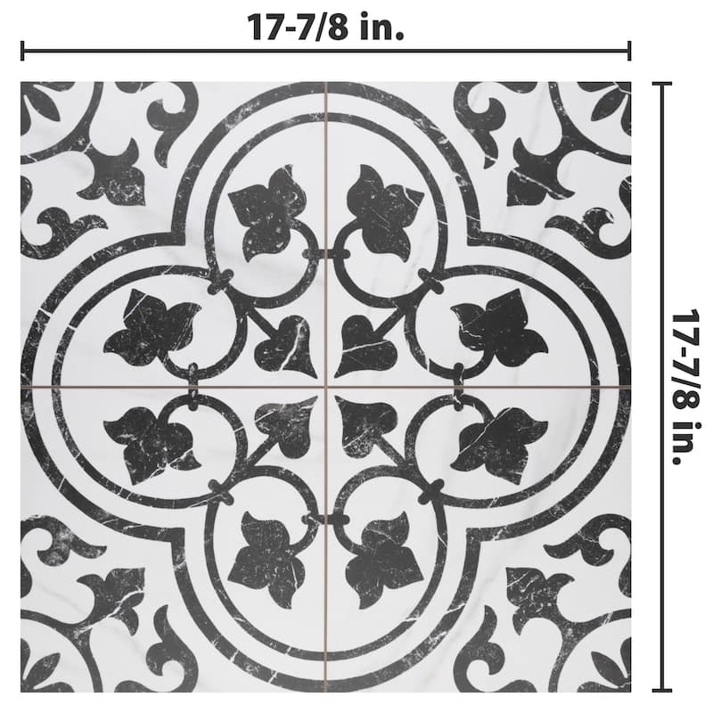 Merola Tile Merzoni Ornate Marquina 17-7/8" x 17-7/8" Porcelain Floor and Wall Tile
