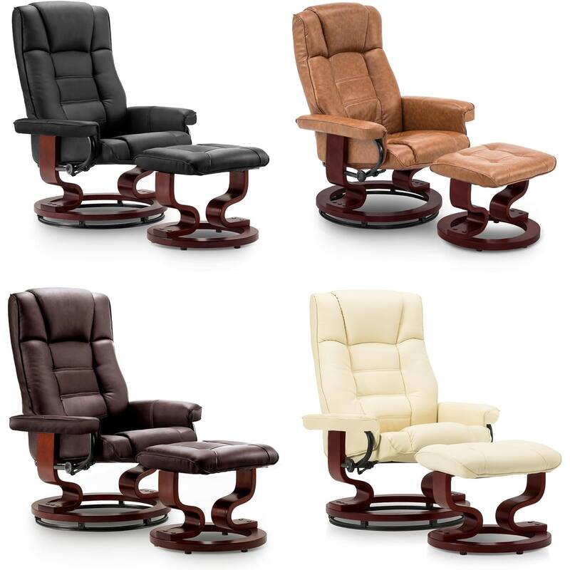 MCombo Set of 2 Swivel Recliner Chair with Wood Base and Ottoman