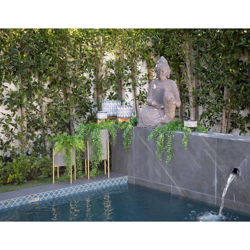 Solid Outdoor Planter on Stand - 23" - Gray and Gold - Set of 2