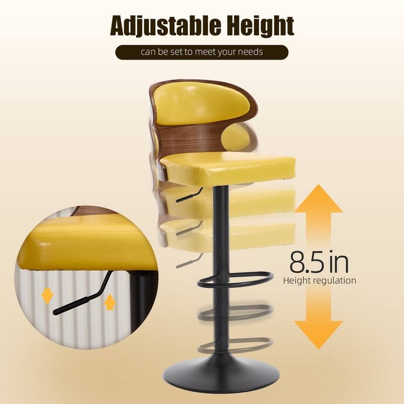 PU Leather Upholstered Curved Backrest 360° Swivel Adjustable Height Bar Stools with Footrest(set of 2)