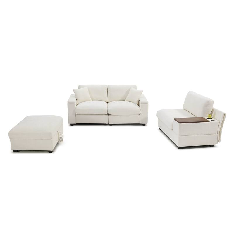120.3" L-Shaped Sectional Sofa with Wide Seats, USB Charging, Foldable 360掳 Tray, Cup Holders, Storage Ottoman & Armrest