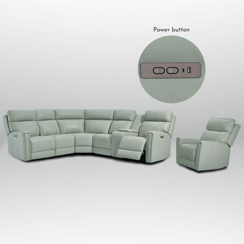 104" W 6 Seater Genuine Leather Power Sectional and 39" W Recliner Set with Zero Gravity, USB Ports, 2 Stationary Armlesschairs