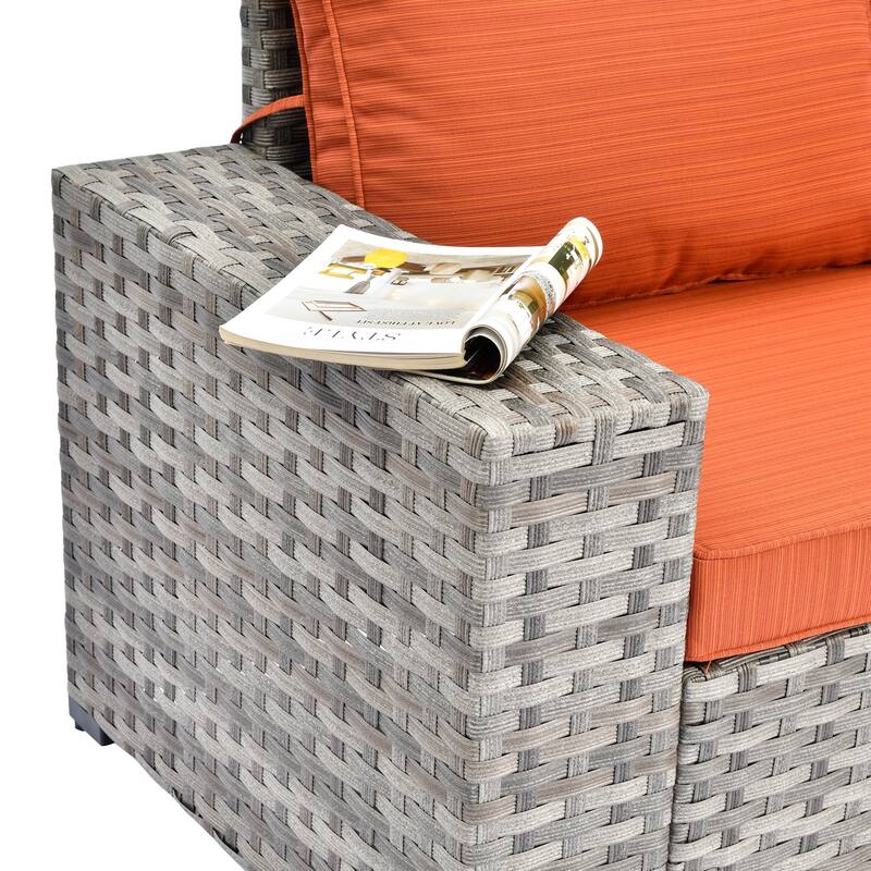 OVIOS Patio Wicker Furniture Wide Arm 7-piece Fire Pit Set with Table