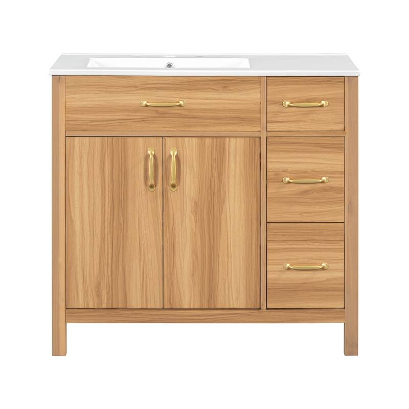 GDFStudio - Verto Wood & Ceramic 36" Bathroom Vanity with Sink, 2 Soft-Close Doors & Shelf